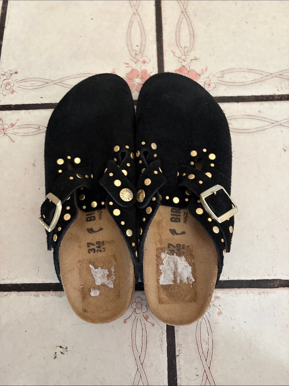 Birkenstock Black Studded Suede Clogs